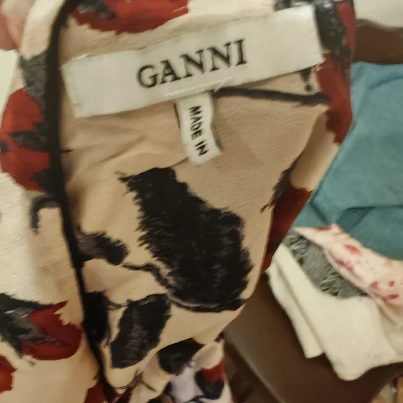 Ganni V-neck Rose Print Slip Silk Dress 07000 - Picture 5 of 14